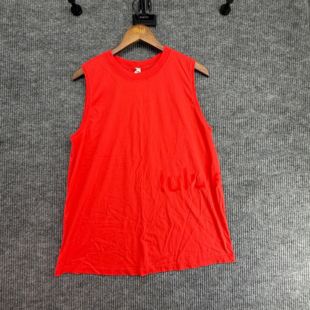 Lululemon All Yours Tank Top Womens‎ 10 Red Excellent Logo Graphic Pima Cotton
